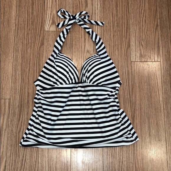 collections by Catalina Other - Black and white striped tankini bathing suit top.